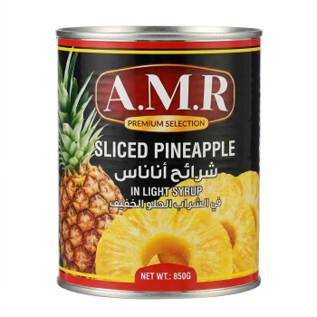 Amr شرائح اناناس مع شراب حلو خفيف 850 جم
