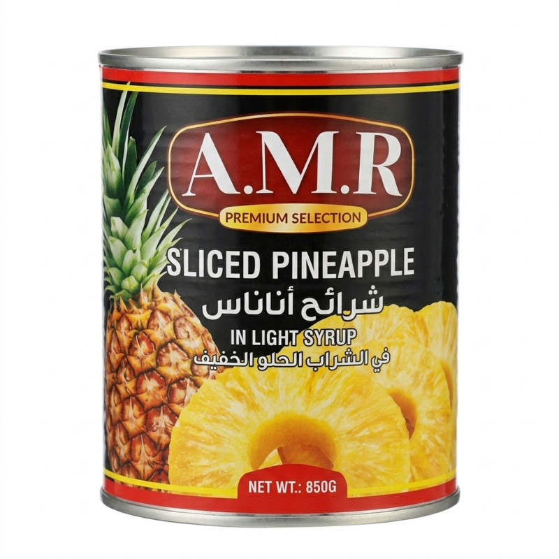 Amr شرائح اناناس مع شراب حلو خفيف 850 جم